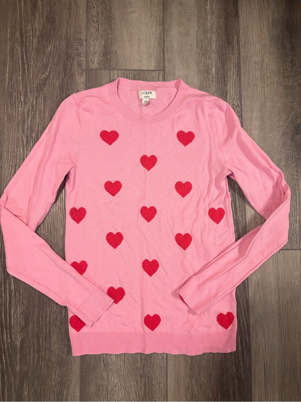 ❤️J.Crew❤️ Pink Teddie Sweater with Red Hearts